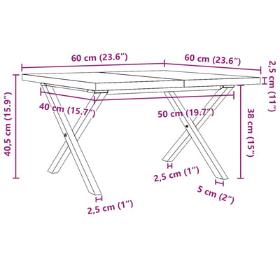 Couchtisch X-Gestell 60x60x40,5cm Massivholz Kiefer & Gusseisen