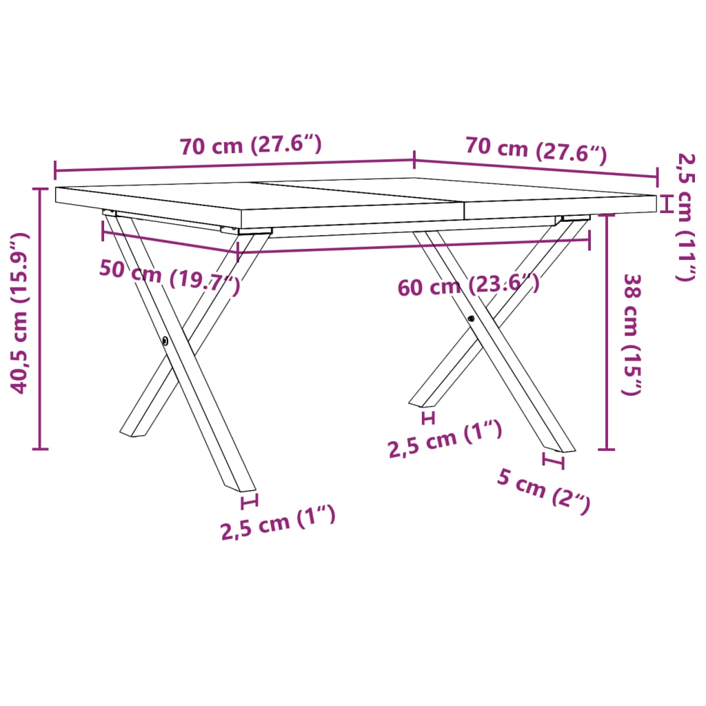 Couchtisch X-Gestell 70x70x40,5cm Massivholz Kiefer & Gusseisen