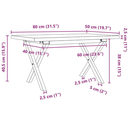 Couchtisch X-Gestell 80x50x40,5cm Massivholz Kiefer & Gusseisen