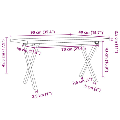 Couchtisch X-Gestell 90x40x45,5cm Massivholz Kiefer & Gusseisen