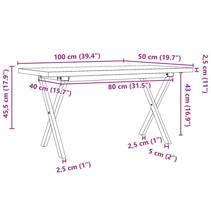 Couchtisch X-Gestell 100x50x45,5 cm Massivholz Kiefer Gusseisen