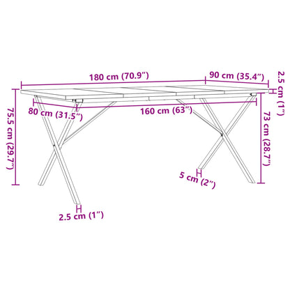 Esstisch X-Gestell 180x90x75,5 cm Massivholz Kiefer & Gusseisen