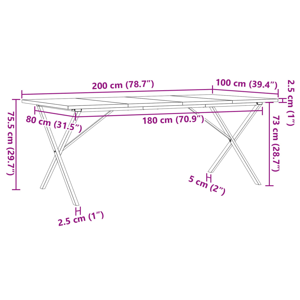 Esstisch X-Gestell 200x100x75,5cm Massivholz Kiefer & Gusseisen