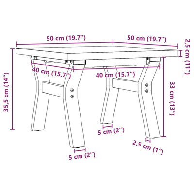 Couchtisch Y-Gestell 50x50x35,5cm Massivholz Kiefer & Gusseisen