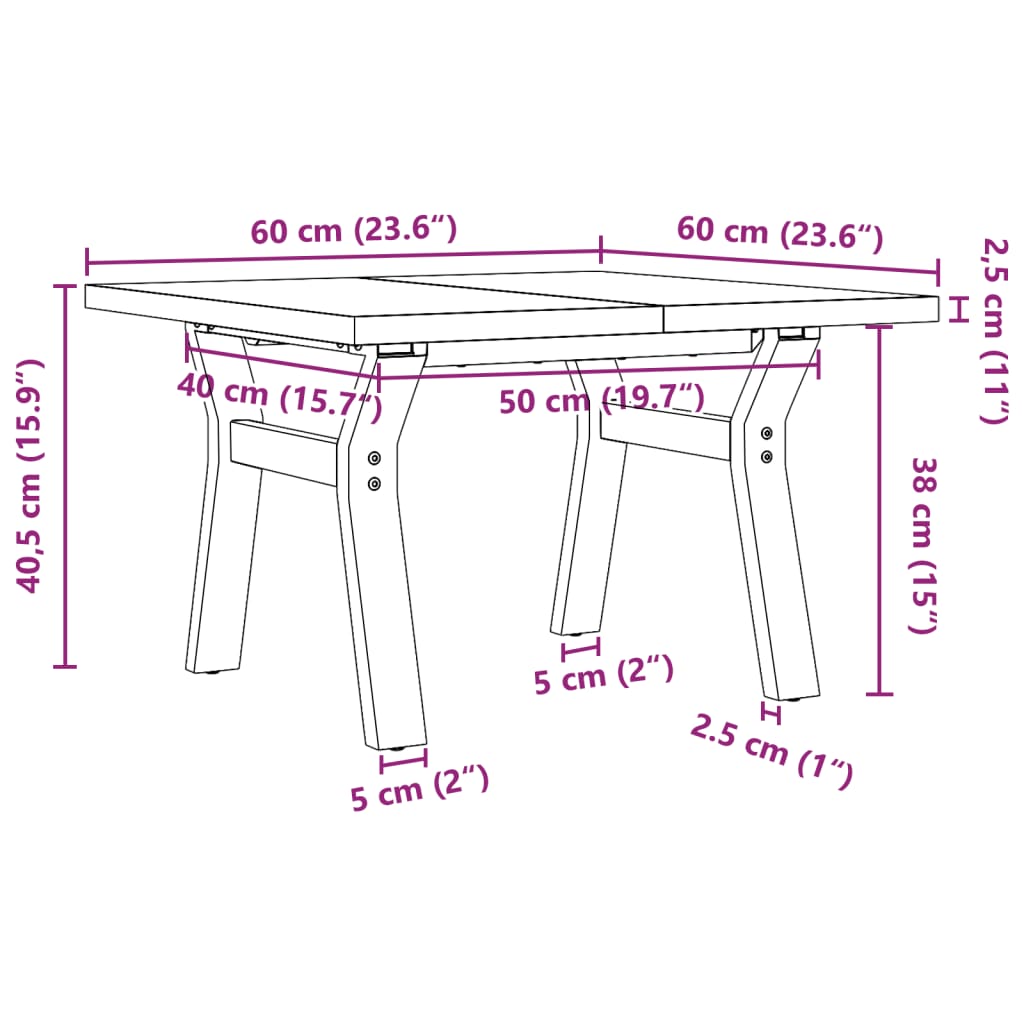 Couchtisch Y-Gestell 60x60x40,5cm Massivholz Kiefer & Gusseisen