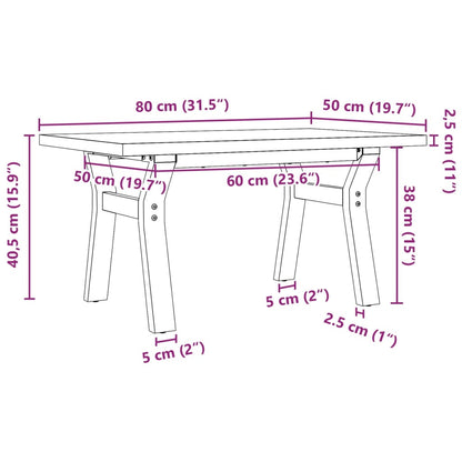 Couchtisch Y-Gestell 80x50x40,5cm Massivholz Kiefer & Gusseisen