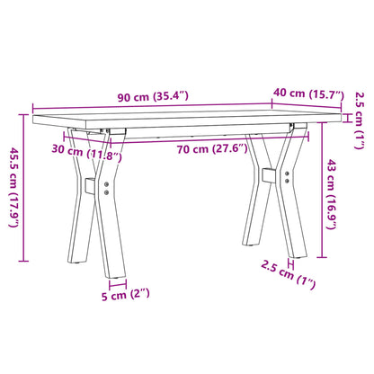 Couchtisch Y-Gestell 90x40x45,5cm Massivholz Kiefer & Gusseisen