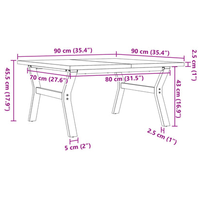 Couchtisch Y-Gestell 90x90x45,5cm Massivholz Kiefer & Gusseisen