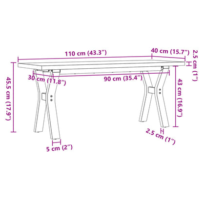 Couchtisch Y-Gestell 110x40x45,5 cm Massivholz Kiefer Gusseisen