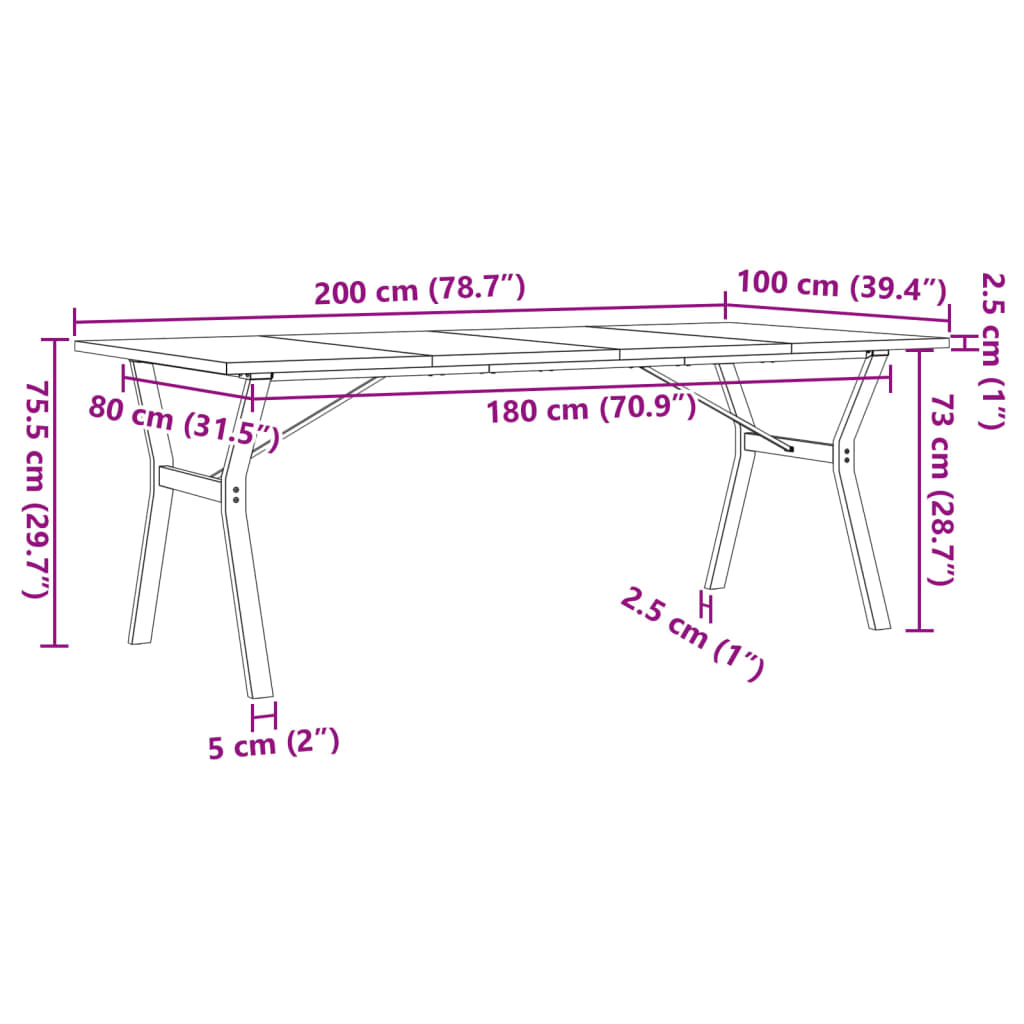 Esstisch Y-Gestell 200x100x75,5cm Massivholz Kiefer & Gusseisen