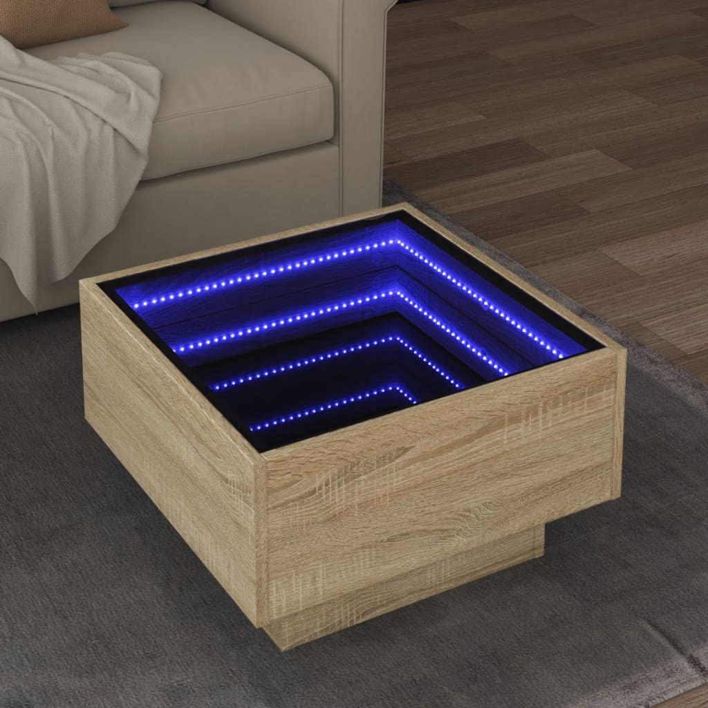 LED-Couchtisch Sonoma Eiche 50x50x30 cm Holzwerkstoff