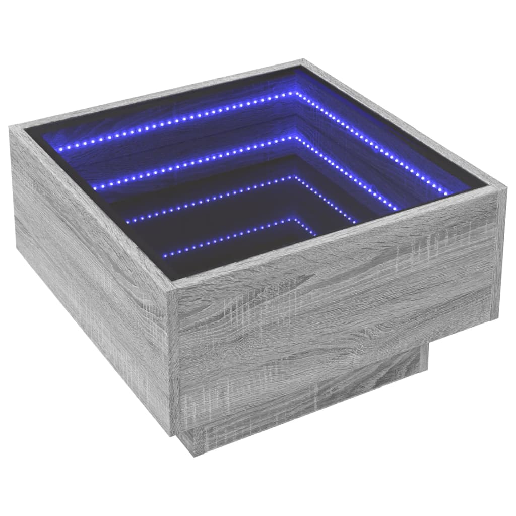 LED-Couchtisch Grau Sonoma 50x50x30 cm Holzwerkstoff