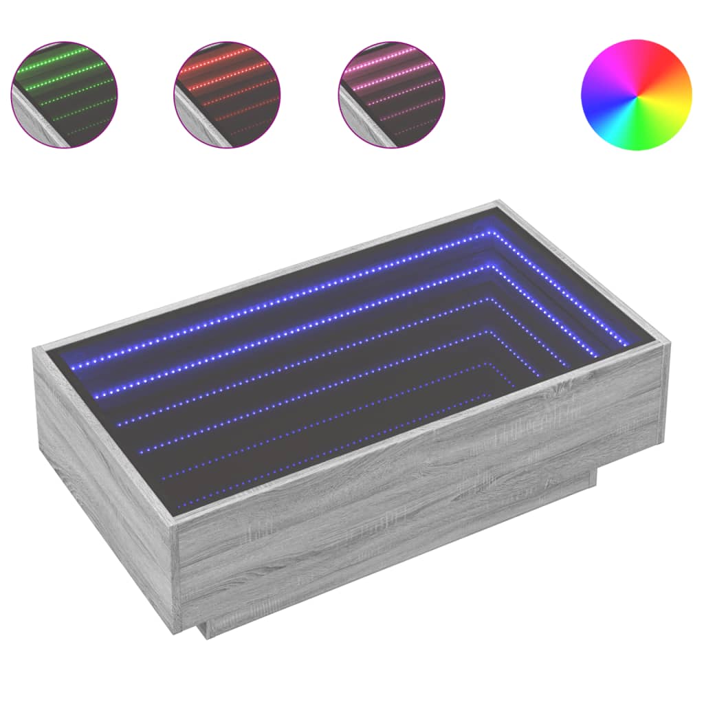 LED-Couchtisch Grau Sonoma 90x50x30 cm Holzwerkstoff