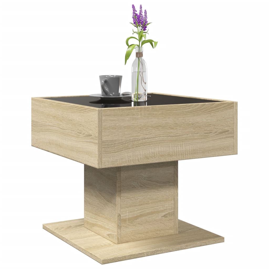 LED-Couchtisch Sonoma Eiche 50x50x45 cm Holzwerkstoff