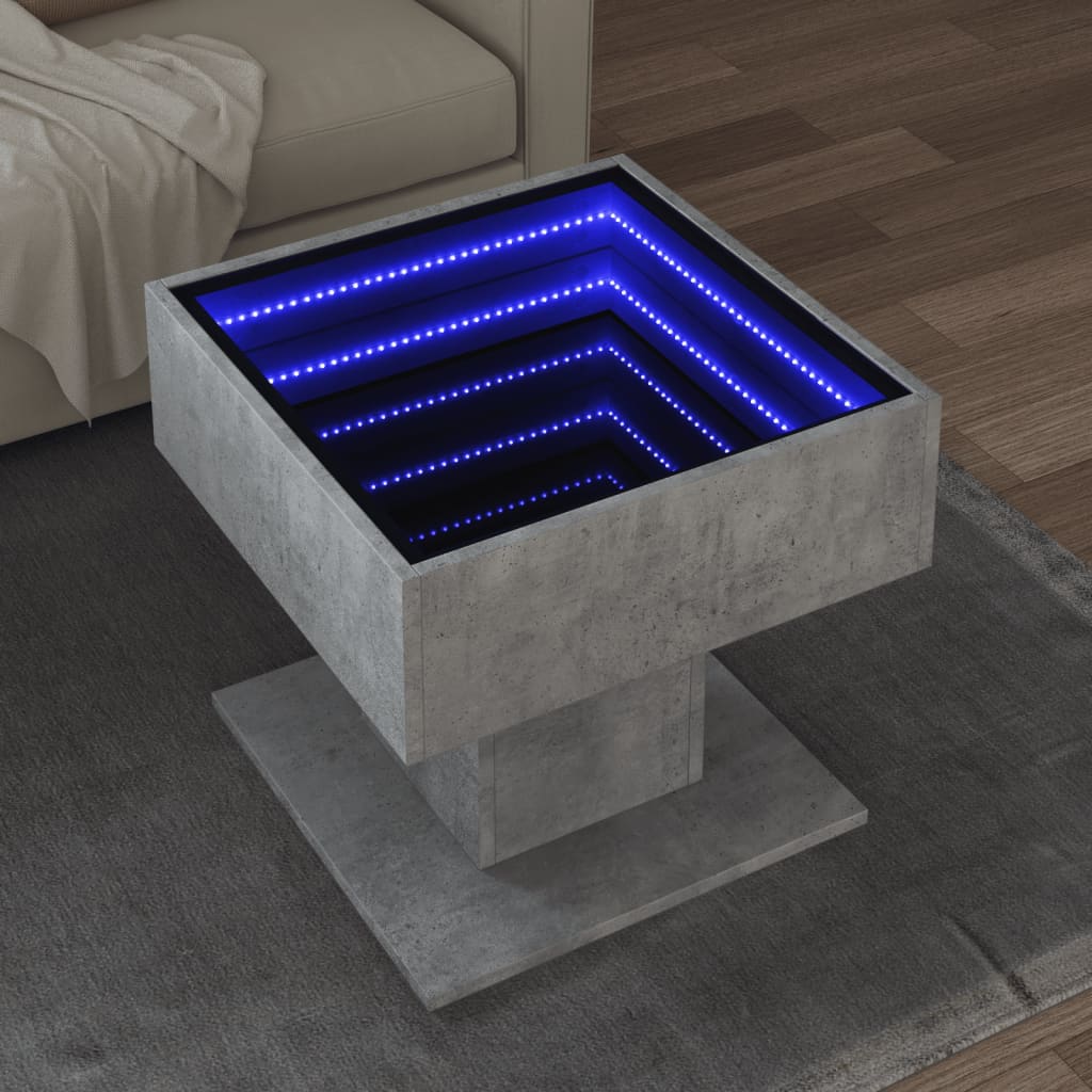 LED-Couchtisch Betongrau 50x50x45 cm Holzwerkstoff