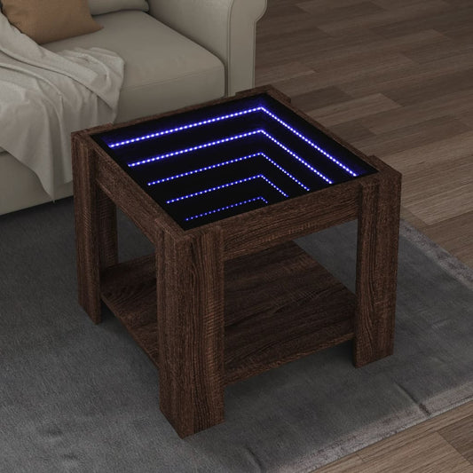 LED-Couchtisch Braun Eichen-Optik 53x53x45 cm Holzwerkstoff