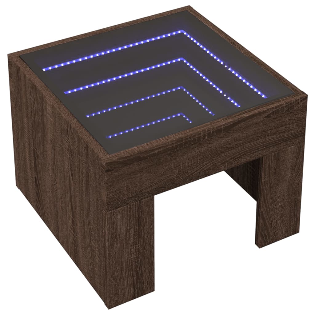 Couchtisch mit Infinity-LED Braun Eichen-Optik 40x40x30 cm