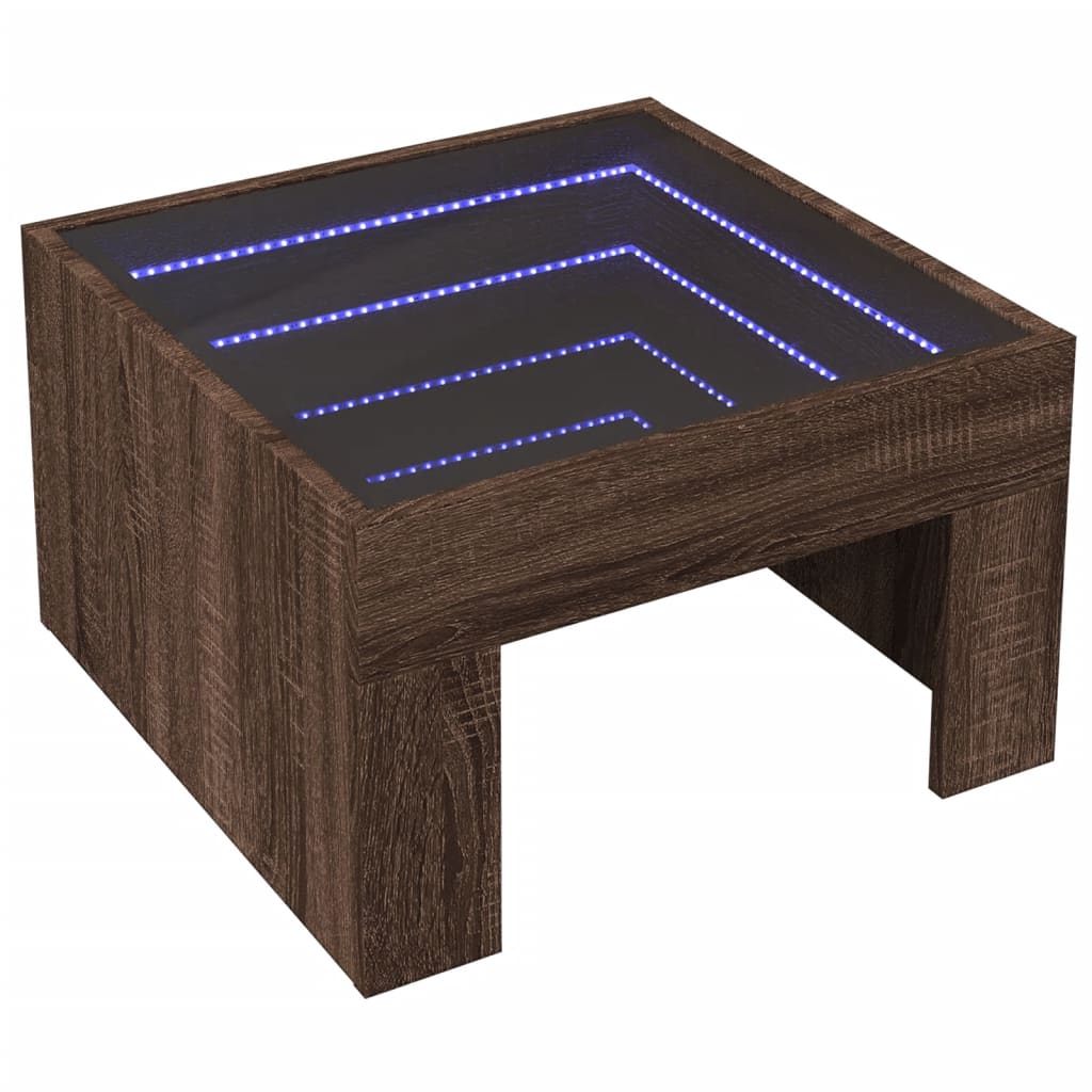 Couchtisch mit Infinity-LED Braun Eichen-Optik 50x50x30 cm