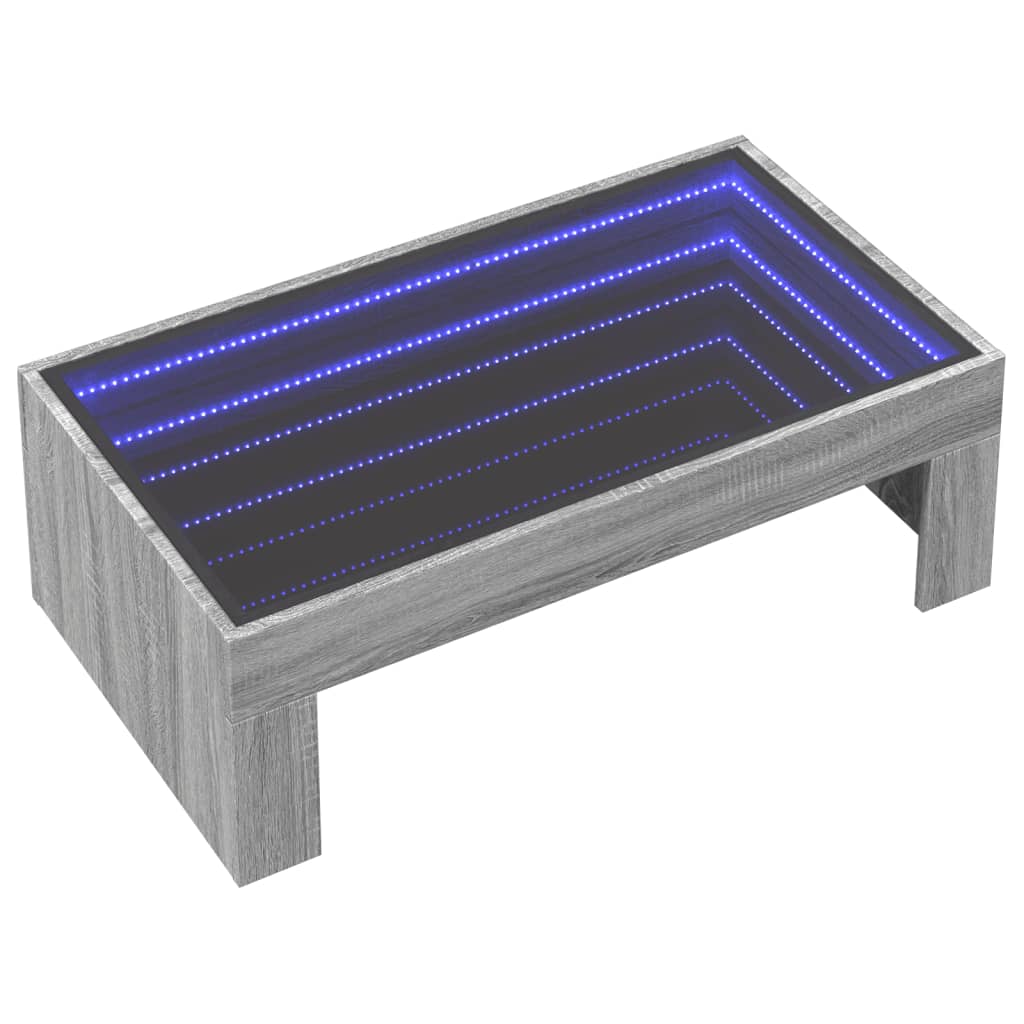 Couchtisch mit Infinity-LED Grau Sonoma 90x50x30 cm