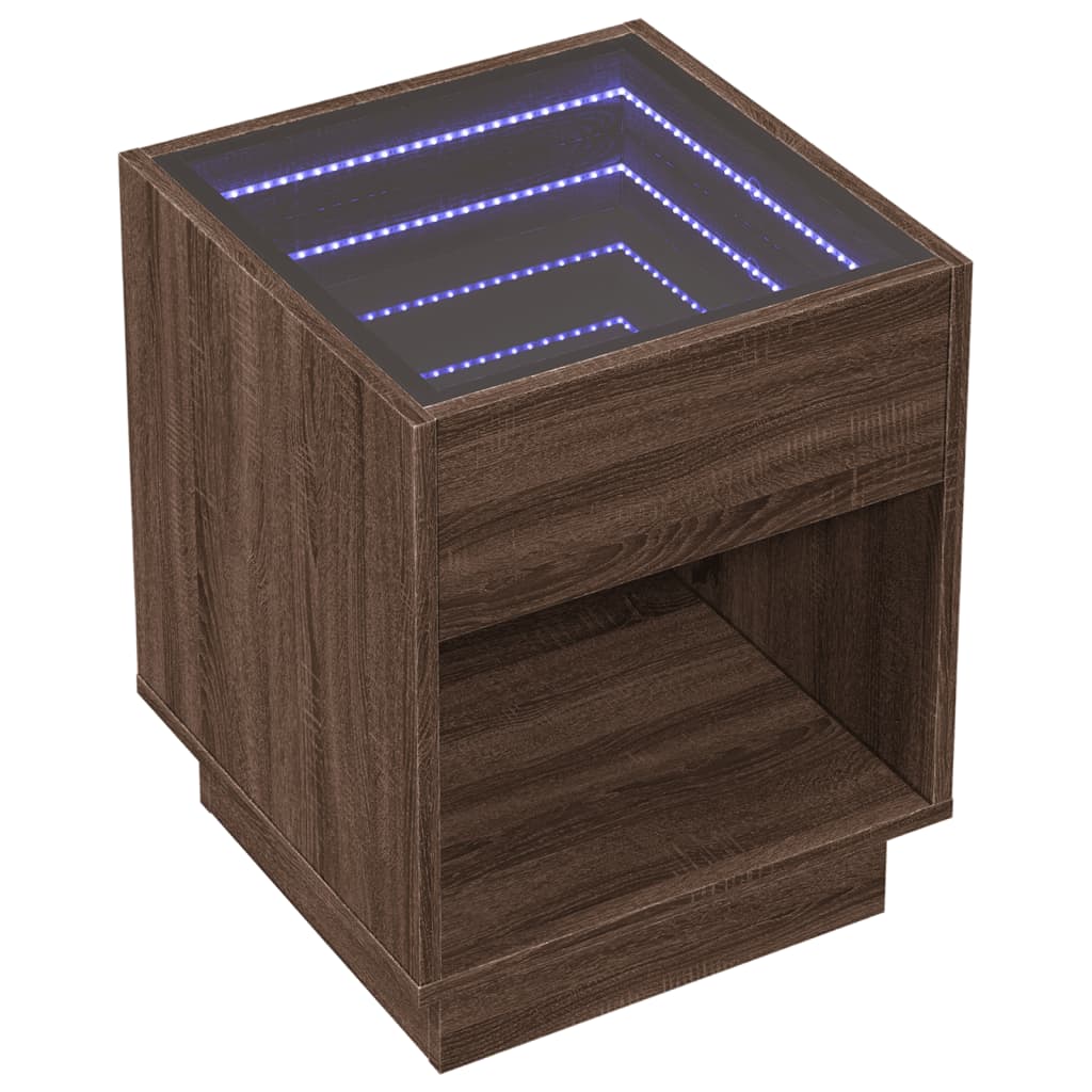 Couchtisch mit Infinity-LED Braun Eichen-Optik 40x40x50 cm