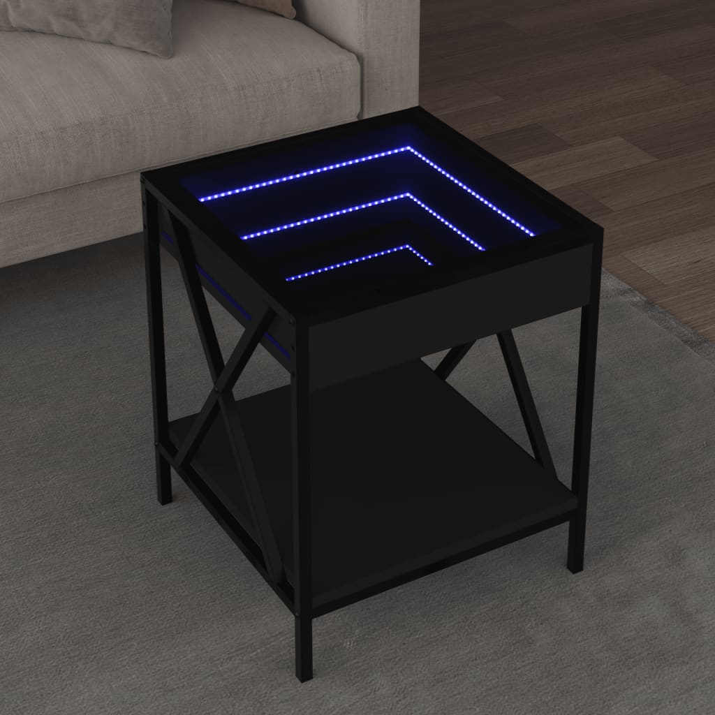 Couchtisch mit Infinity-LED Schwarz 40x40x49 cm