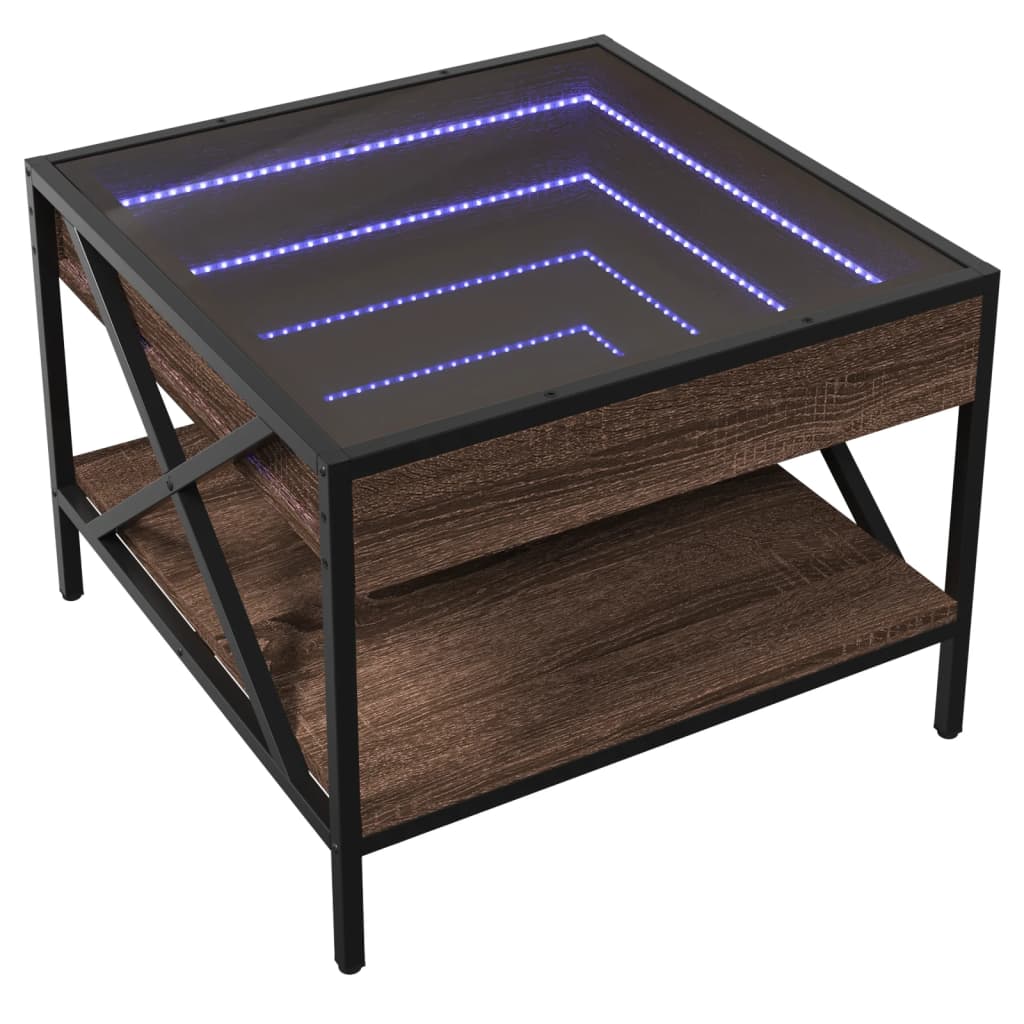 Couchtisch mit Infinity-LED Braun Eichen-Optik 50x50x38 cm