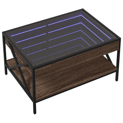 Couchtisch mit Infinity-LED Braun Eichen-Optik 70x50x38 cm