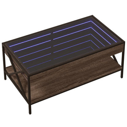 Couchtisch mit Infinity-LED Braun Eichen-Optik 90x50x38 cm