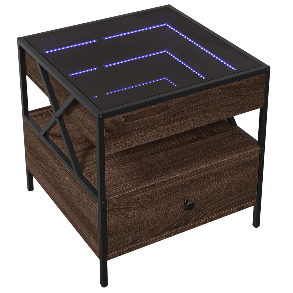 Couchtisch mit Infinity-LED Braun Eichen-Optik 50x50x51 cm