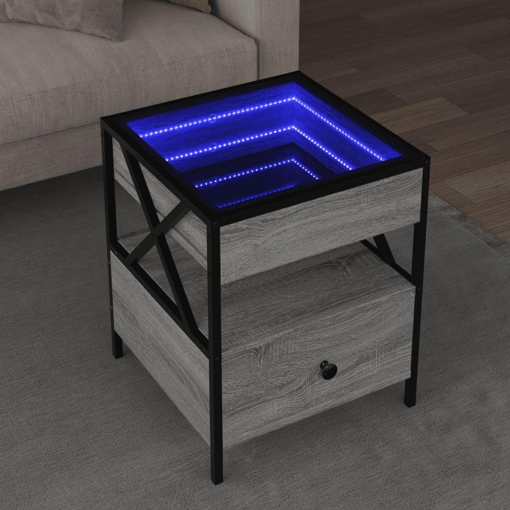 Couchtisch mit Infinity-LED Grau Sonoma 40x40x51 cm