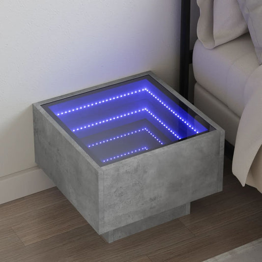 Nachttisch mit Infinity-LED Betongrau 40x40x30 cm