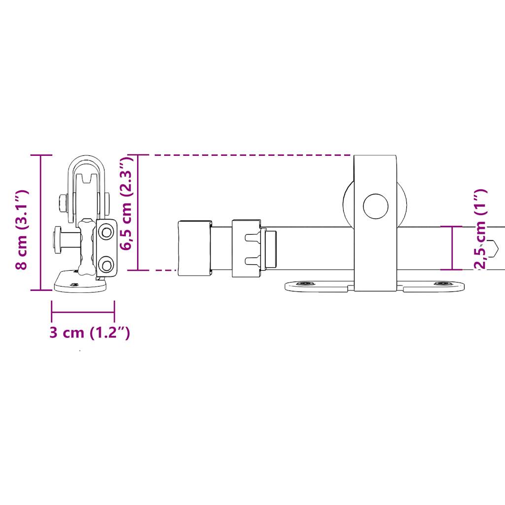 Schiebetürbeschlag Set für Schranktüren 122 cm Karbonstahl