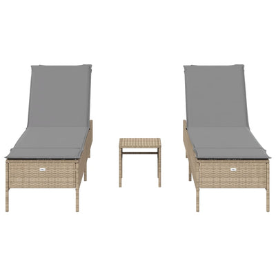 3-tlg. Sonnenliegen-Set mit Auflage Beige Poly Rattan