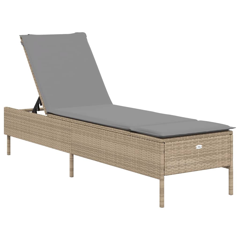 3-tlg. Sonnenliegen-Set mit Auflage Beige Poly Rattan