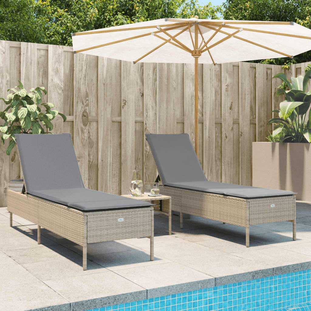 3-tlg. Sonnenliegen-Set mit Auflage Beige Poly Rattan