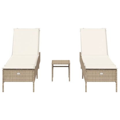 3-tlg. Sonnenliegen-Set mit Auflage Beige Poly Rattan