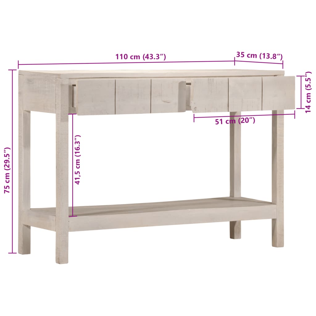 Konsolentisch Weiß 110x35x75 cm Massivholz Mango