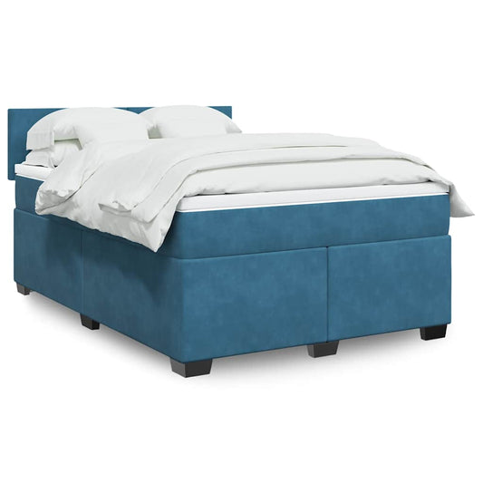 Boxspringbett mit Matratze Blau 140x190 cm Samt