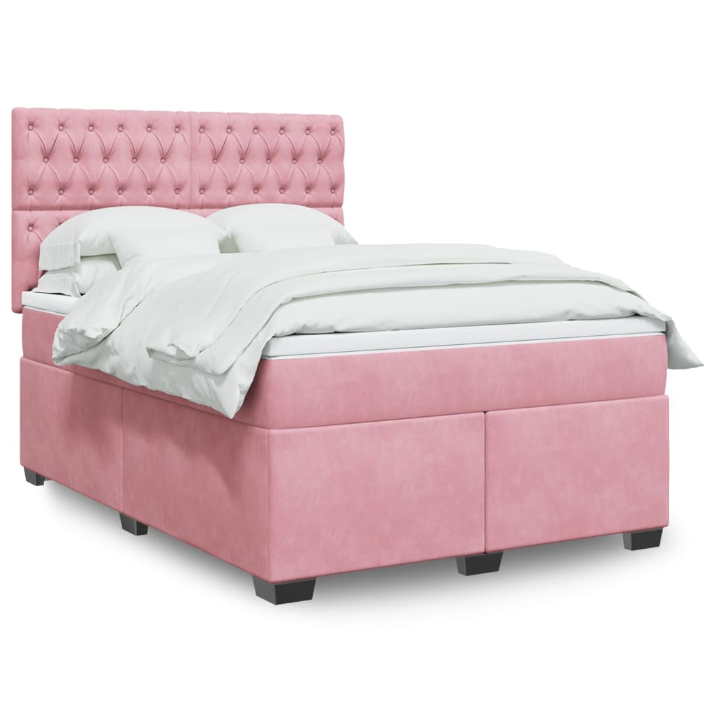 Boxspringbett mit Matratze Rosa 160x200 cm Samt