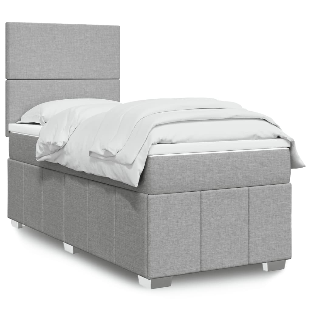 Boxspringbett mit Matratze Hellgrau 100x200 cm Stoff