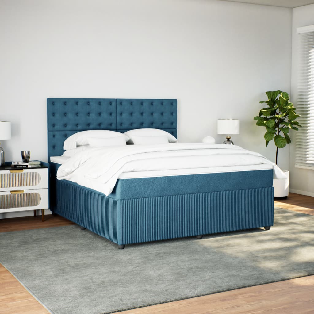 Boxspringbett mit Matratze Blau 180x200 cm Samt