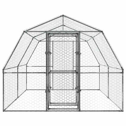Hühnergehege mit Tür Silbern Verzinkter Stahl