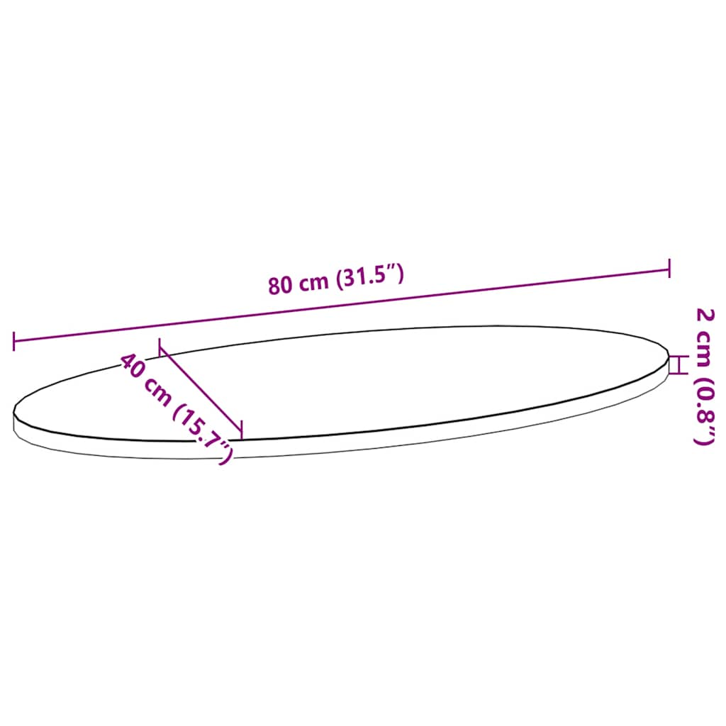 Tischplatte 80x40x2 cm Massivholz Eiche Oval