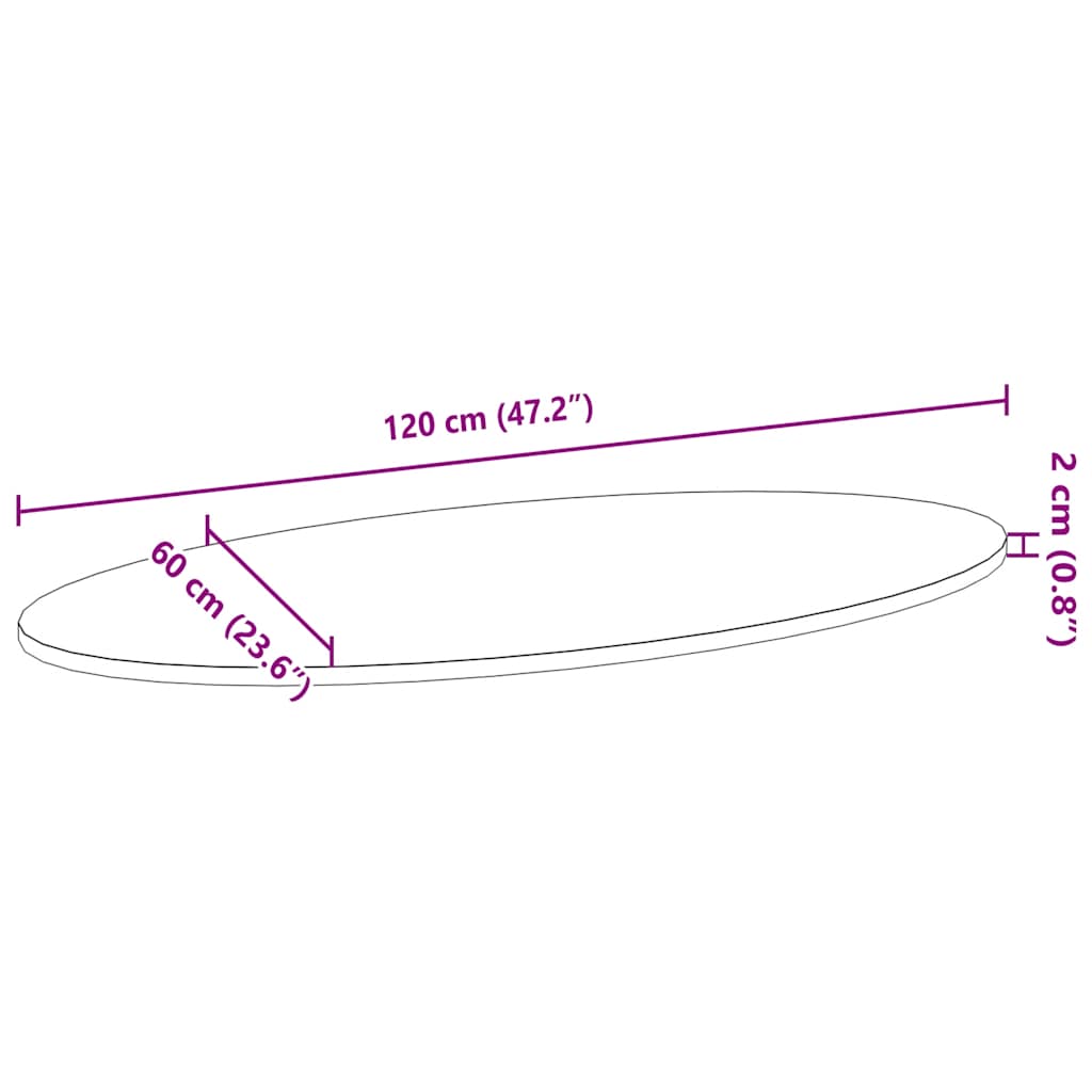 Tischplatte 120x60x2 cm Massivholz Eiche Oval