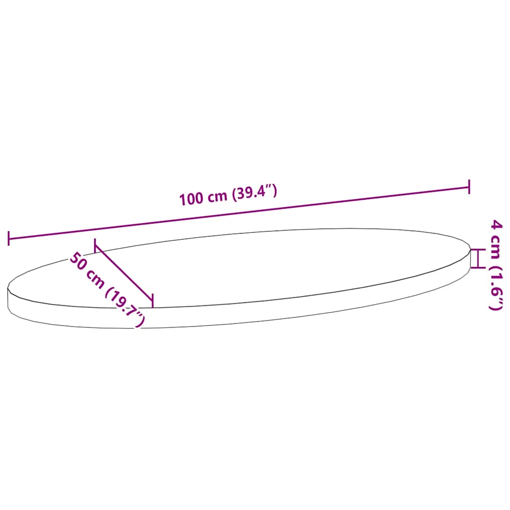 Tischplatte 100x50x4 cm Massivholz Eiche Oval