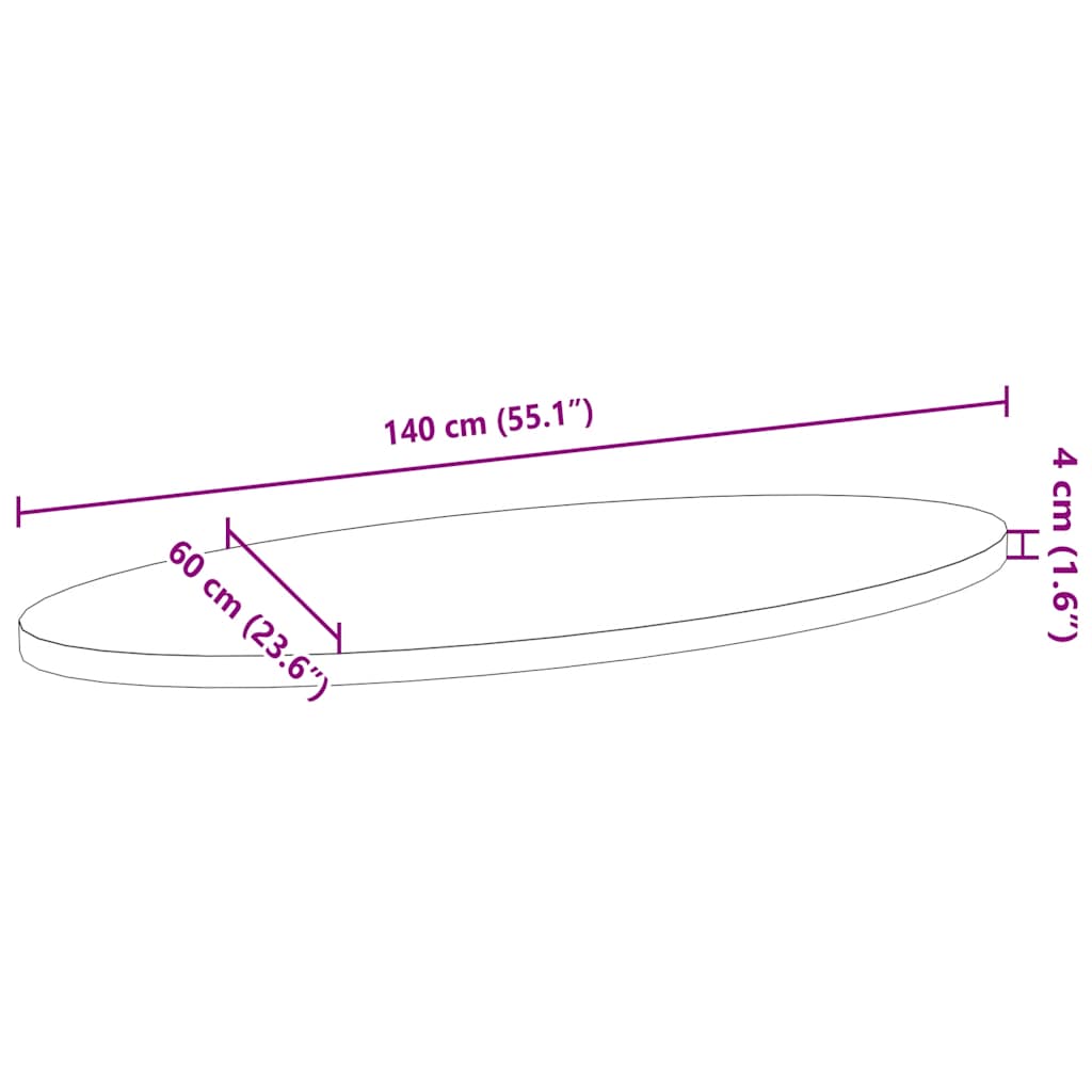 Tischplatte 140x60x4 cm Massivholz Eiche Oval