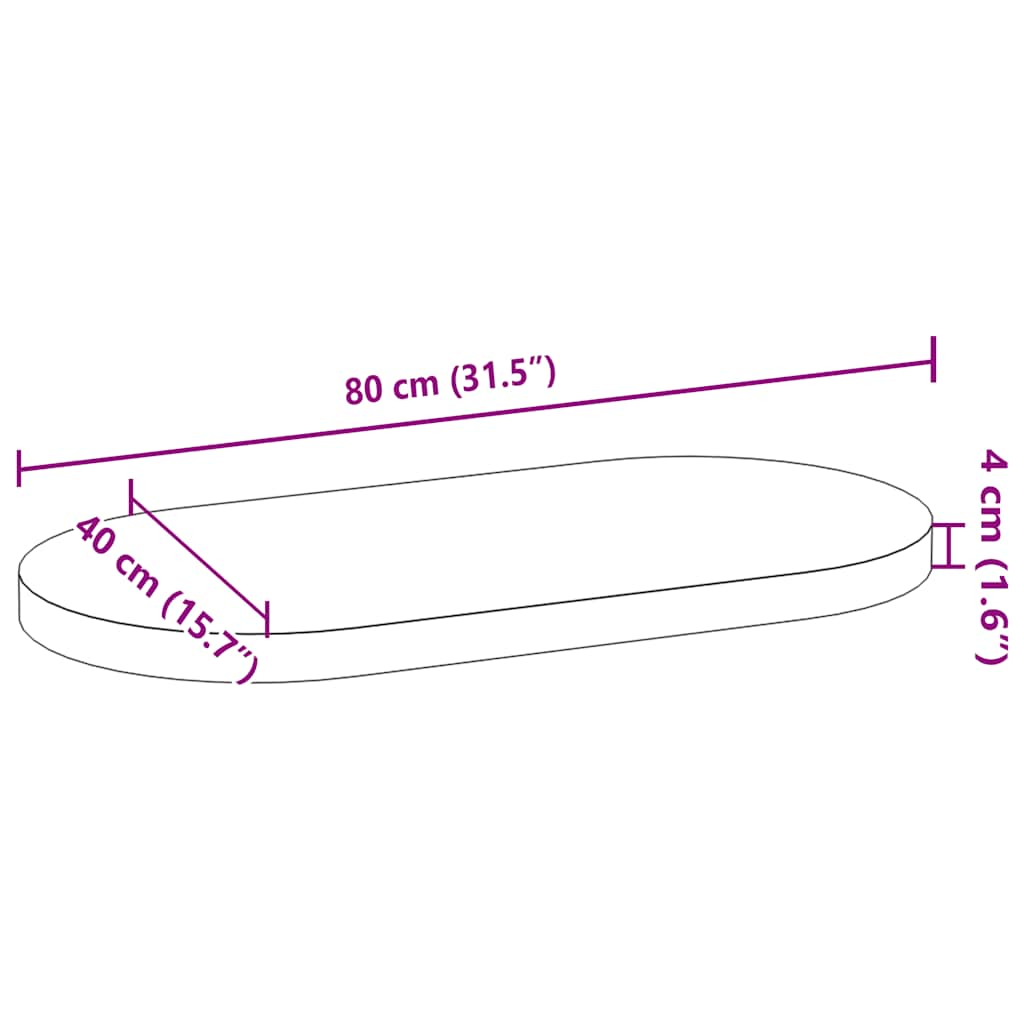 Tischplatte 80x40x4 cm Massivholz Eiche Oval