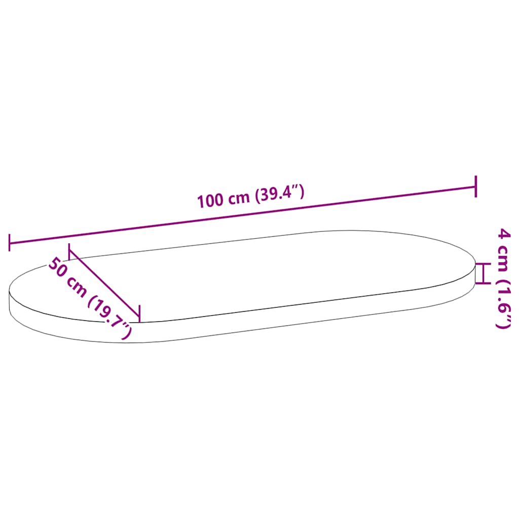 Tischplatte 100x50x4 cm Massivholz Eiche Oval