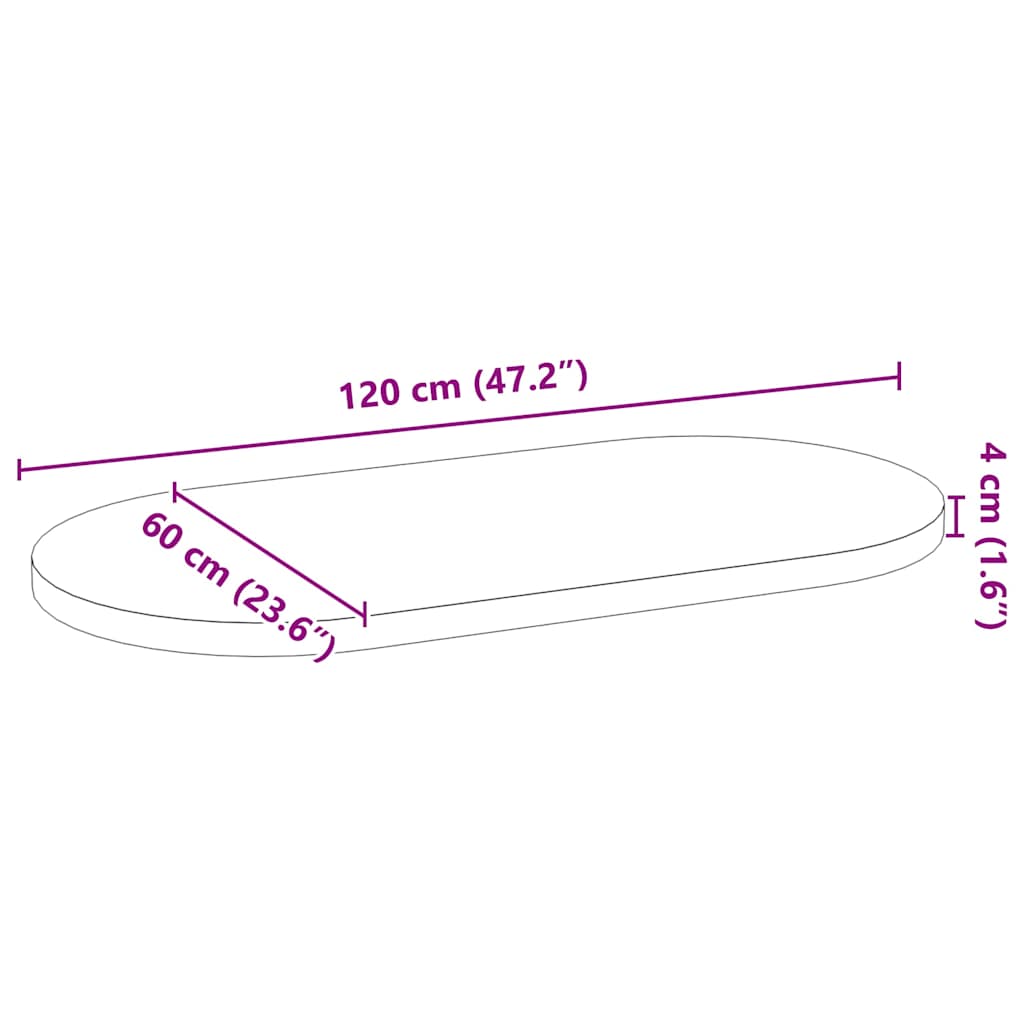 Tischplatte 120x60x4 cm Massivholz Eiche Oval