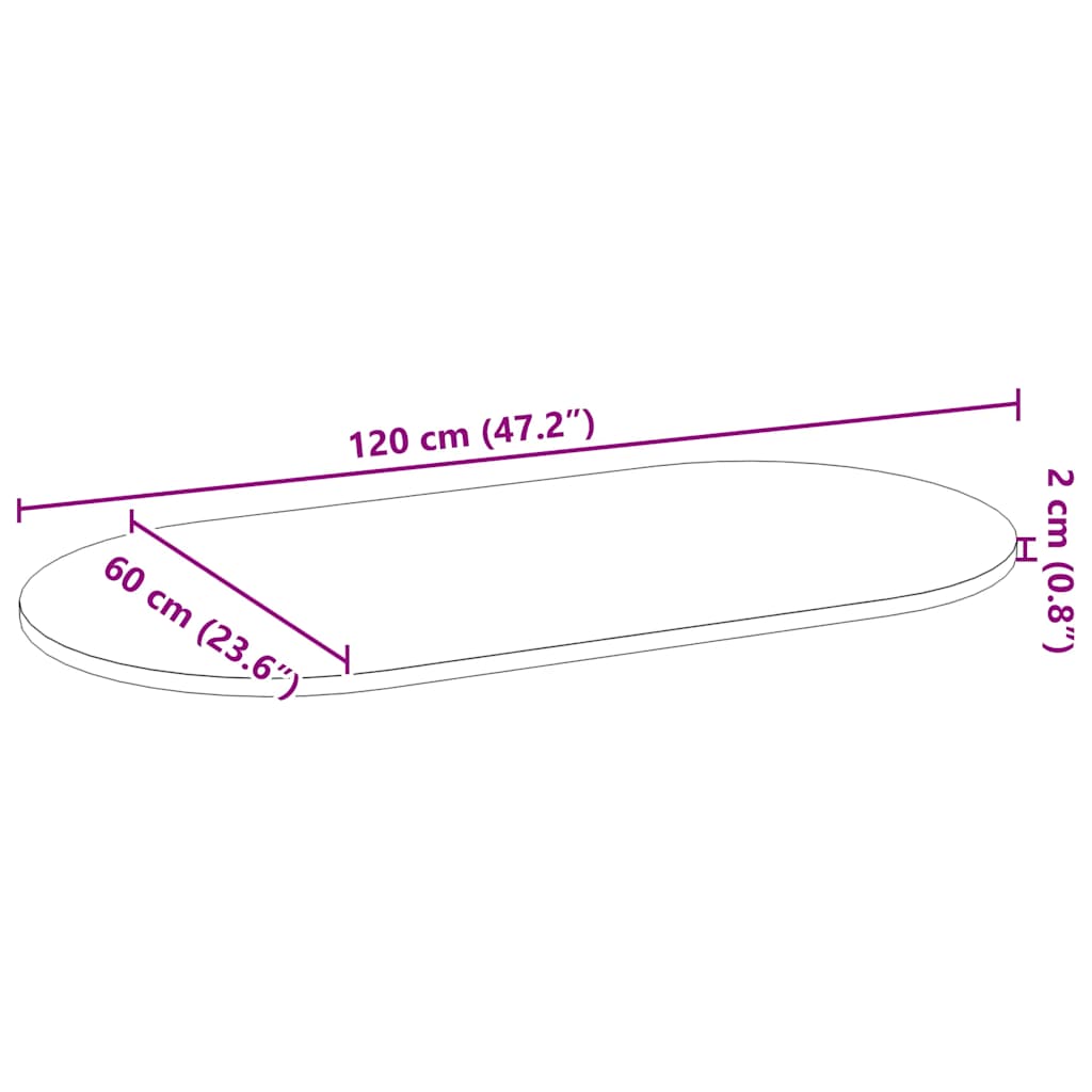 Tischplatte Hellbraun 120x60x2 cm Massivholz Eiche Oval